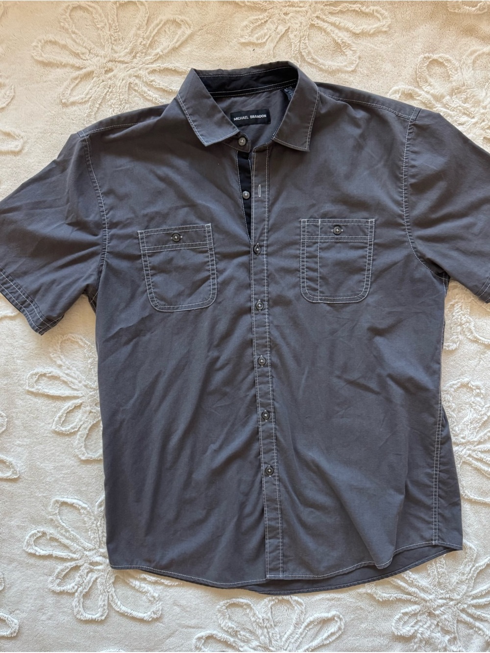 Michael Brandon Short Sleeve Button-Down Shirt — Charcoal Gray